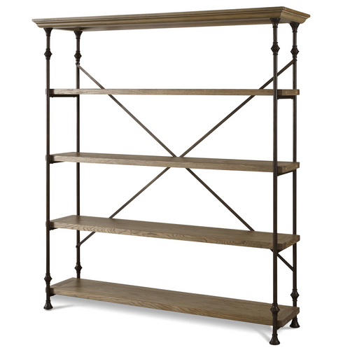 French Industrial Oak Wood + Metal Bakers Rack Shelving Zin Home