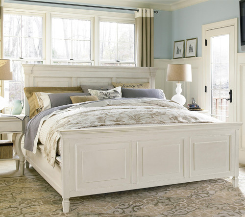 Country-Chic White King Panel Bed Frame