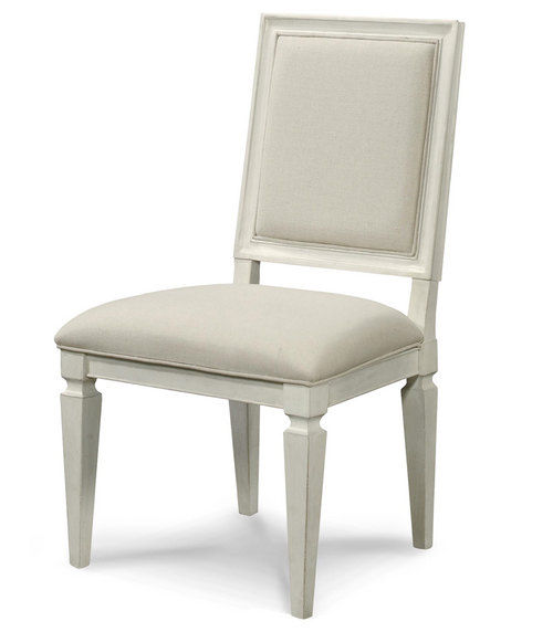 Country-Chic Woven Back Upholstered Dining Side Chair, White Wood