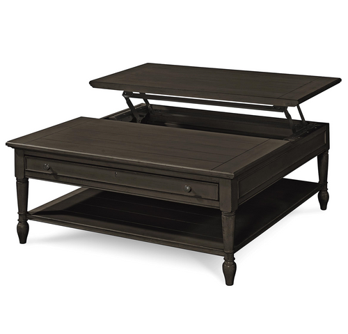 Country-Chic Black Wood Square Coffee Table with Lift Top