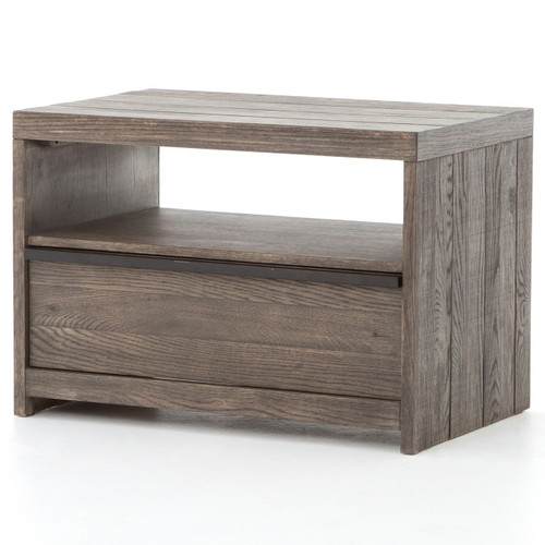 Stria Distressed Wood 1-Drawer Nightstand- Grey