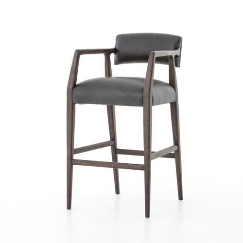 Tyler Mid-Century Modern Black Leather Bar Stool