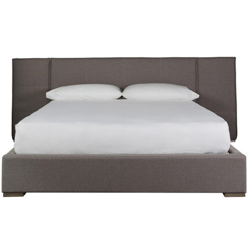 Connery Modern Gray Fabric Upholstered Extended Headboard Queen Platform Bed