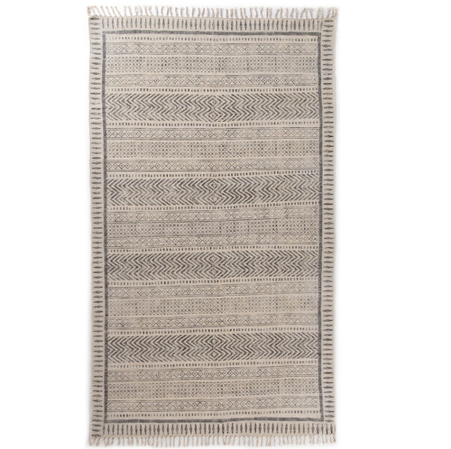 Geometric Stripe Flatweave Dhurrie Area Rug 5'X8'- Faded Black