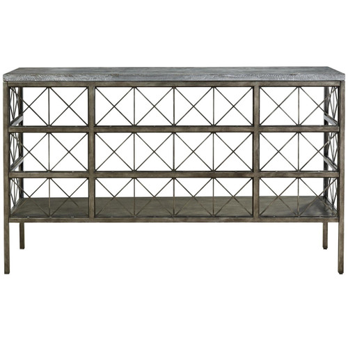 Sojourn French Industrial Bluestone Top Metal Console Table