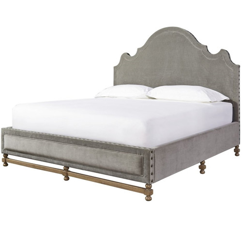 French Country Tufted Gray Velvet Queen Panel Bed Zin Home