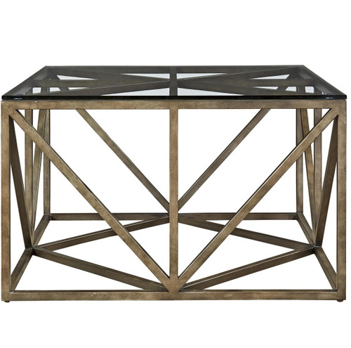 French Industrial Bronze Metal & Glass Top Square Coffee Table