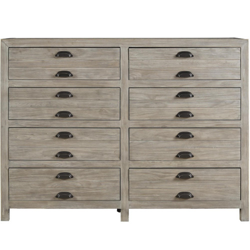 French Printer's Rustic Gray Wood Wide 8-Drawer Dresser