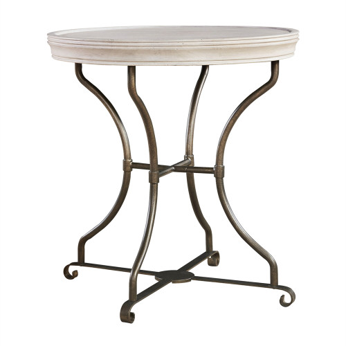 Belgian Cottage Round End Table - Antiqued White