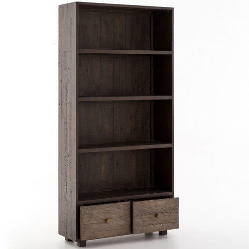 Calais Reclaimed Wood Bookcase With Drawers Rustic Brown Zin Home