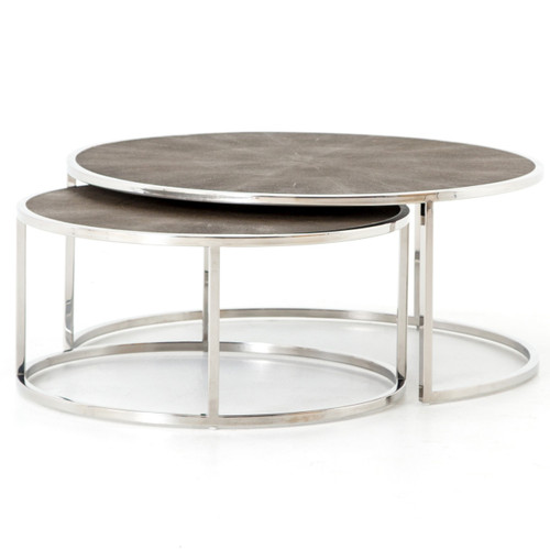 Hollywood Shagreen Nesting Coffee Tables - Stainless Steel