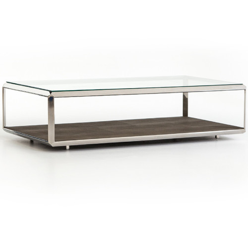 Hollywood Shagreen Shadow Box Glass Coffee Table - Polished Steel