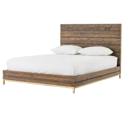 Tiller Brass & Reclaimed Wood Low Platform Bed - Queen