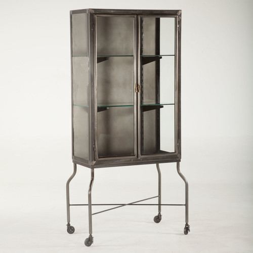 Steampunk Industrial Steel and Glass Medical Cabinet