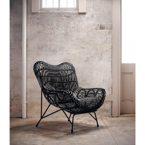 Coastal Black Iron and Woven Wicker Accent Chair | Zin Home