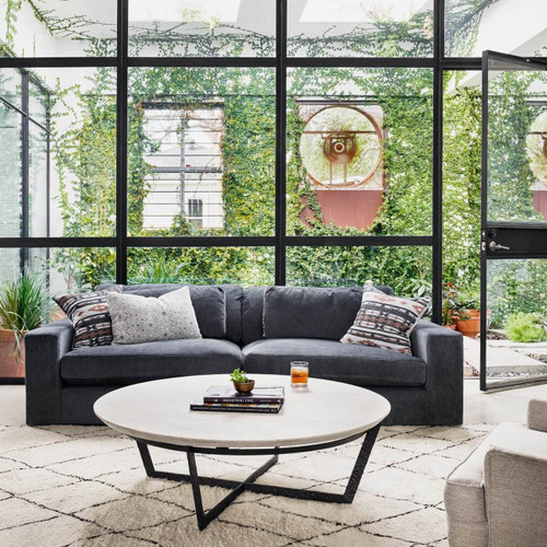 Bloor Contemporary Charcoal Grey Velvet Upholstered Sofa 98"