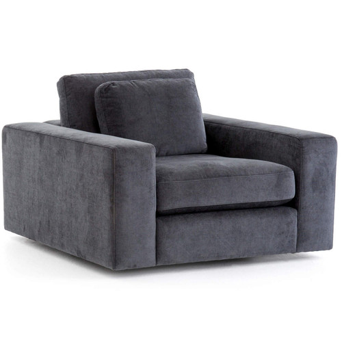 Bloor Contemporary Charcoal Grey Velvet Upholstered Swivel Chair