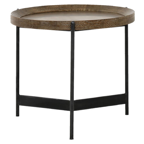 Nathaniel Brass and Oak Round Tray End Table | Zin Home
