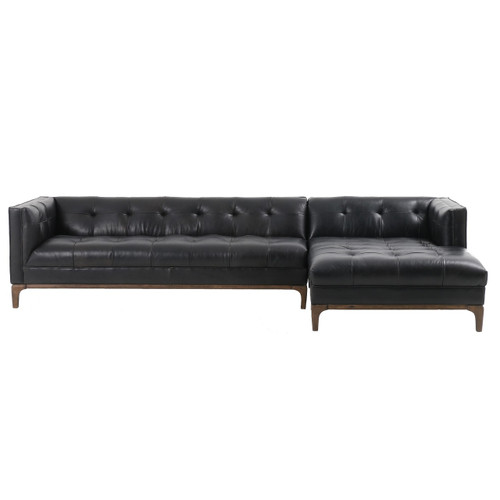 Dylan Mid Century Modern Tufted Black Leather 2 Piece Sectional