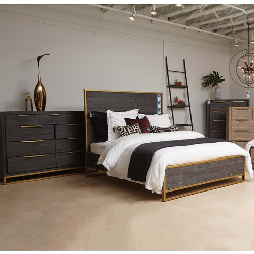 Elle Brass Leg Reclaimed Wood 3 Drawers Nightstand, Black Zin Home