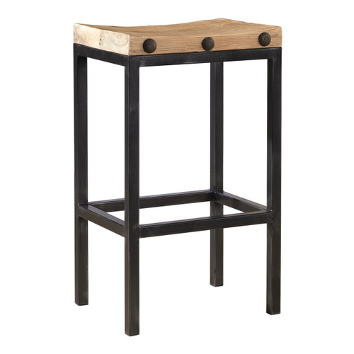 Wilber Reclaimed Elm Wood and Iron Bar Stool