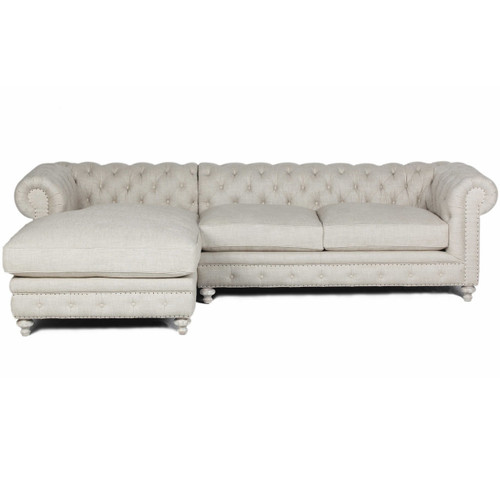 Warner Tufted Linen Chesterfield Left-Chaise Sectional Sofa