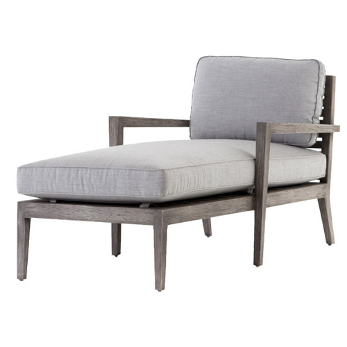 Laurent Cushioned Weathered Grey Teak Outdoor Chaise Lounge