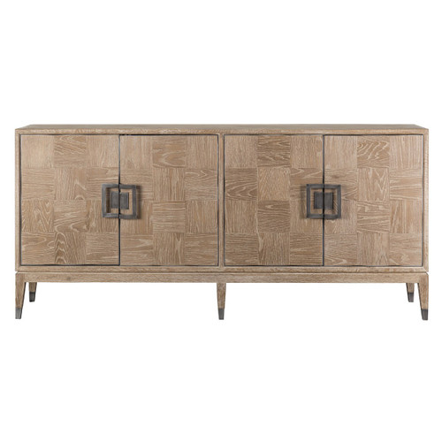 Art Deco Natural Oak Wood Sideboard with Brass