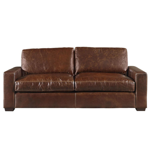 Oliver Brown Leather Sofa 84"