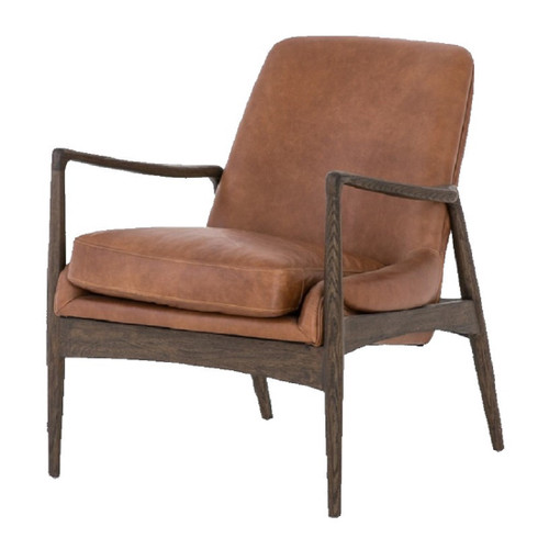Braden Mid-Century Brandy Tan Leather Club Chair