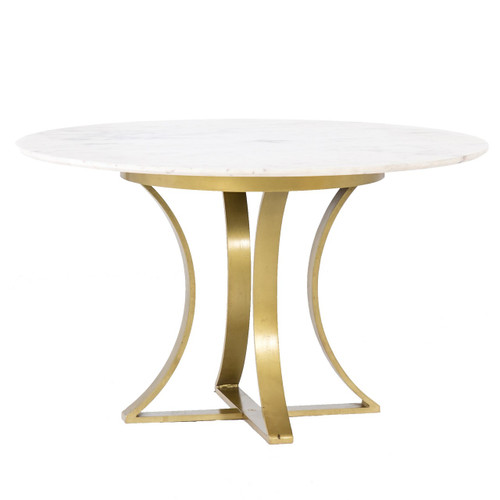 Gage White Marble & Antique Brass Leg Round Dining Table 48"