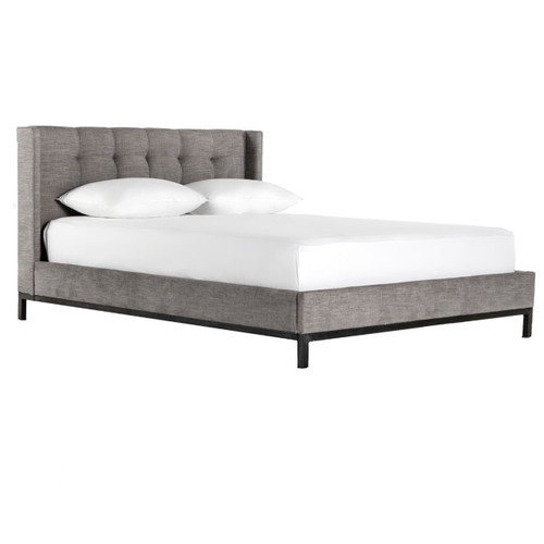 Newhall Box-Tufted Gray Fabric Shelter Platform Bed - Queen