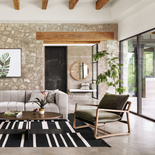 Ava Olive Green Fabric Oak Wood Living Room Arm Chair | Zin Home ...