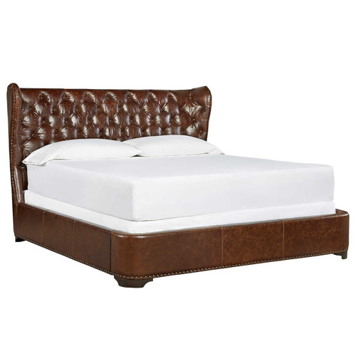 Churchill Antiqued Whiskey Leather Tufted Wingback Queen Bed