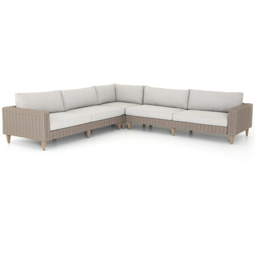 Remi Grey Woven Rope Outdoor 3-Pc Corner Sectional Sofa