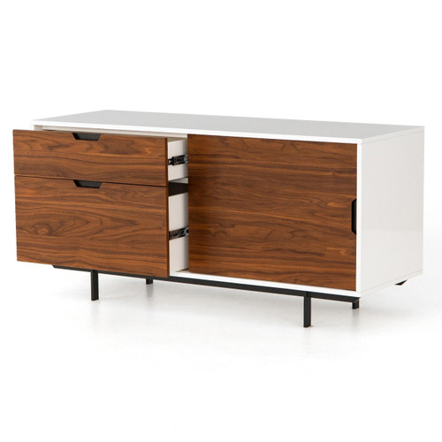 Mid Century White Lacquer Sideboard With File Cabinet Walnut Zin Home