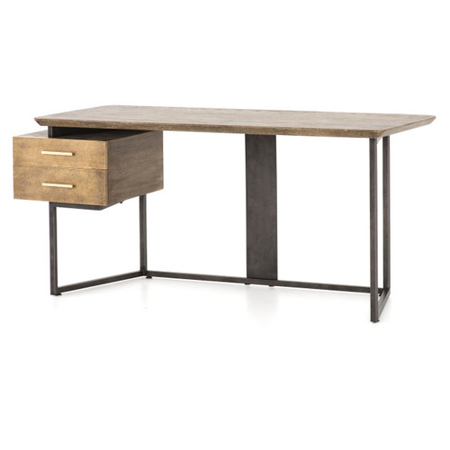 Alden Industrial Brass Modern Oak Desk 67"