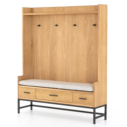 Baylor Oak Entry Bench with Storage and Coat Rack