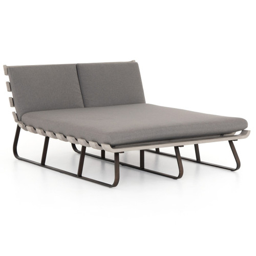 Dimitri Teak Wood Charcoal Outdoor Double Chaise Daybed