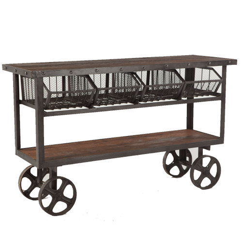 Industrial Teak + Iron Rolling Kitchen Cart 60"