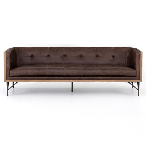 Holden Mid Century Exposed Wood Frame Leather Sofa 87" Zin Home