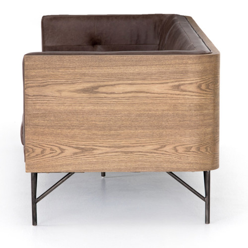 Holden Mid Century Exposed Wood Frame Leather Sofa 87" Zin Home