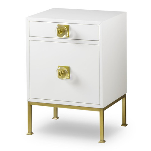 Formal White Lacquer + Gold Nightstand