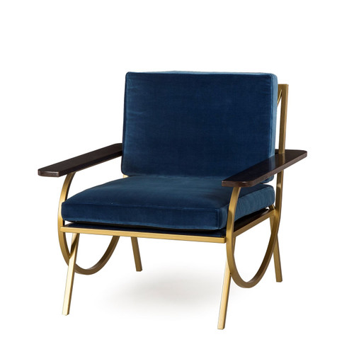 B Vana Blue Velvet + Gold Accent Chair