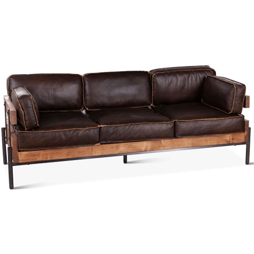 Loft Reclaimed Oak Base Industrial Leather Sofa
