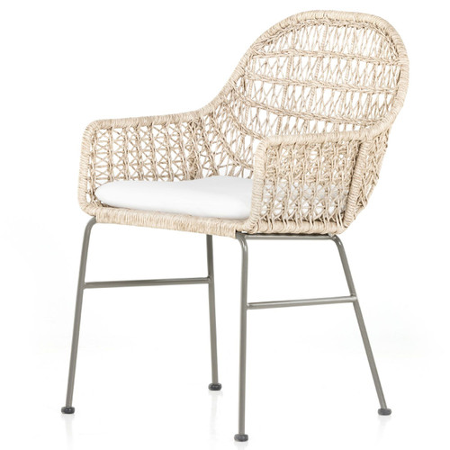 Bandera Vintage White Finish White Cushion Outdoor Woven Dining Chair