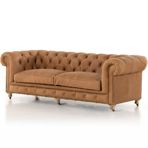 Conrad 96" Heritage Camel Leather Chesterfield Sofa