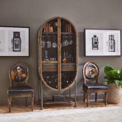 Steampunk Industrial Tall Oval Bar Cabinet | Zin Home