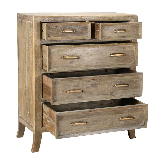 Amelie Solid Wood 5 Drawers Tall Dresser - Vintage Taupe | Zin Home