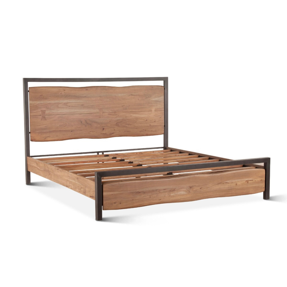 Live Edge Solid Wood & Iron Queen Platform Bed Zin Home